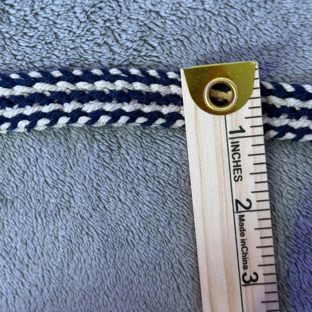 Womens Skinny Braided Rope Belt Size 12 D Ring Blue Cream Nautical Preppy BOHO